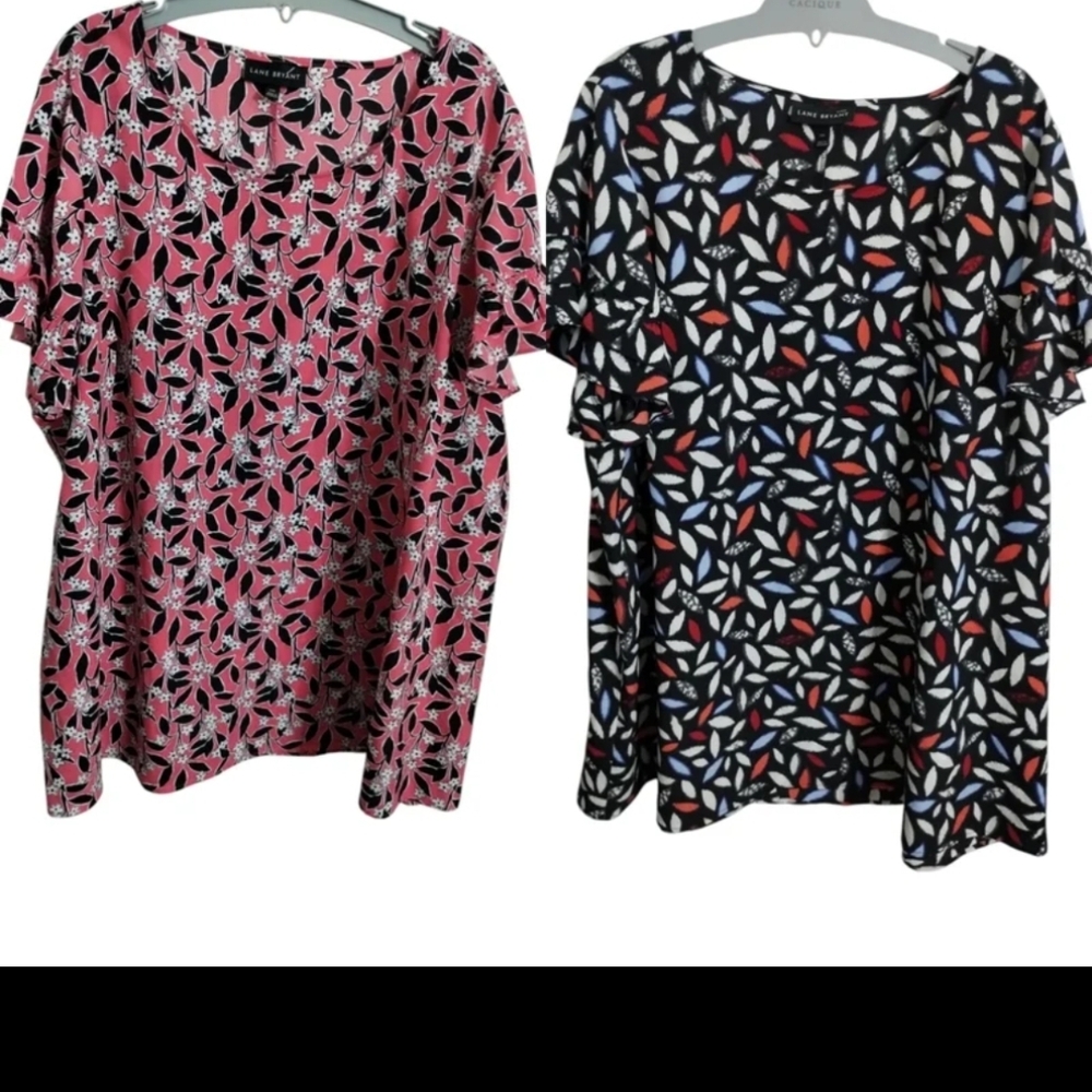 Lane Bryant Womens Size 24L Pink Black Leaf Print‎ Blouses Career Church Casual